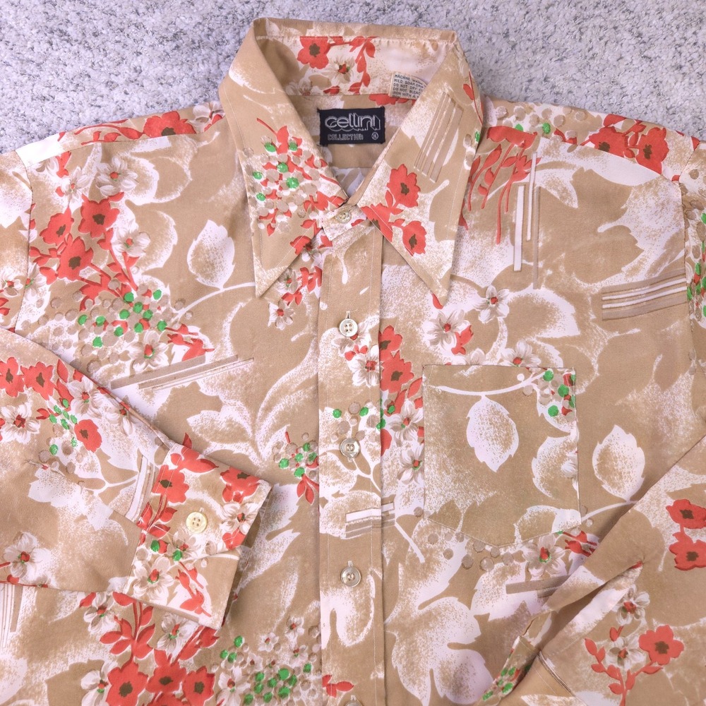 VTG Cellini Shirt Mens XL Dagger Collar Disco Tiki Hawaiian Long Sleeve Button
